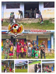 Pengabdian Tanpa Batas, Satgas Yonif 521/DY Gelar Karya Bhakti TNI di Distrik Eragayam