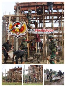 Gotong Royong Satgas Yonif 521/DY Turut Andil dalam Pembangunan Masjid Muhammad Aippon Asso di Distrik Walesi