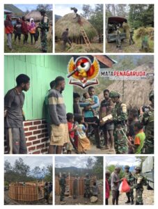 Rumah Adat Honai, Satgas Yonif 521/DY Gotong Royong Pembangunan Miliki Nilai Spiritual dan Budaya Nusantara yang Tinggi di Distrik Walesi