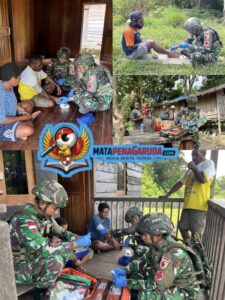 Tingkatkan Kesehatan Masyarakat, Satgas Yonif 521/DY Berikan Pelayanan Kesehatan Gratis di Kampung Muaranawa