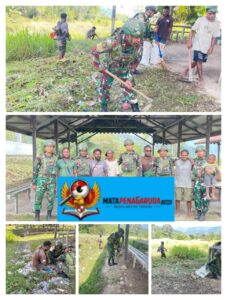 Lingkungan Bersih dan Sehat, Satgas Yonif 521/DY Gelar Karya Bhakti di Pasar Tradisional Distrik Apalapsili