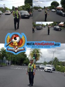 Personel Pospam Keramaian Kesiman Kertalangu Atur Arus Lalin di Simpang Waribang Antisipasi Lonjakan Arus Lalulintas