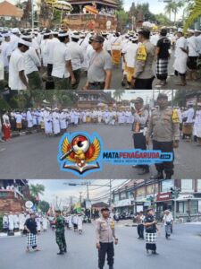 Rangkaian Piodalan Merajan Puri Agung Kesiman Berlangsung Aman, Bhabinkamtibmas Kel. Kesiman Bersinergi Laksanakan Pengamanan