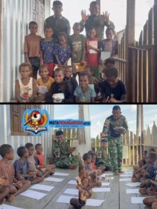 Satgas Yonif 123/Rajawali Gelar Belajar Baca, Tulis, Bernyanyi, dan Berhitung untuk Anak-anak Kampung Mabul di Pos Koroway, Asmat