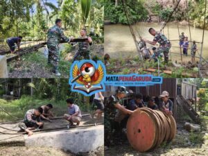 Kodim 0212/TS Bersama Warga Mulai Bangun Jembatan Gantung di Padang Bolak Julu