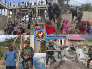 Semangat Gotong Royong, Satgas Yonif 521/DY Bersama Warga Laksanakan Pengecoran Tahap II Masjid H. Aippon Asso di Distrik Walesi