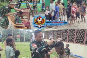 Sentuhan Humanis TNI di Tanah Papua: Satgas Yonif 123/Rajawali Pangkas Rambut Anak-Anak, Hadirkan Keceriaan di Perbatasan