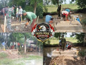 GOTONG ROYONGTNI DAN WARGA PERCEPATAN JEMBATAN GARUDA DI KAMPUNG PURWOADI.