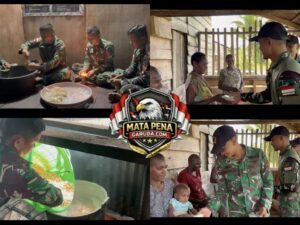 Satgas Yonif 123/Rjw Mengadakan Kegiatan Sosial Melalui Program Pembagian Tempe Kepada Warga di Kampung Tomor