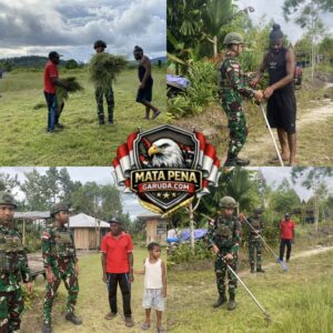 Papua Bersih dan Indah, Satgas Yonif 521/DY Bersama Warga Gelar Gotong Royong Karya Bakti di Kampung Walkep