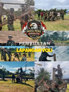 Satgas Yonif 123/Rajawali Bangun Lapangan Voli di Kampung Sahapikya, Tumbuhkan Semangat Kebersamaan Warga