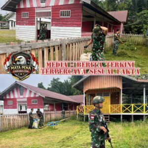 ‎Bahu-Membahu dengan Masyarakat, Pos Muara Nawa Satgas Pamtas RI-PNG Kewilayahan Yonif 645/Gardatama Yudha Bersama Warga Kampung Muara Nawa Melakukan Pembersihan di Sebuah Bangunan Paud Sindikoto