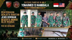 Gencarkan Kegiatan Komsos, Satgas Pamtas Yonarmed 13/Nanggala Terima Penyerahan Sukarela Senjata Api Rakitan dan Munisi dari Warga