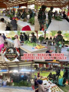 Wujud Kepedulian terhadap Kesejahteraan Masyarakat Pos Bolakme Satgas Pamtas RI-PNG Kewilayahan Yonif 645/GTY Borong Hasil Kebun Warga